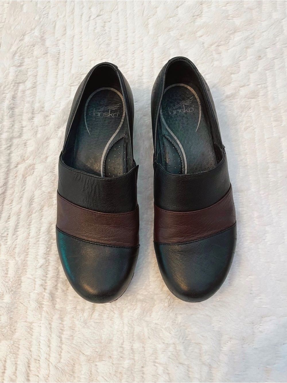 Dansko Tenley Clogs 39 US 8.5-9 Black brown Leather Slip On Nursing Comfort